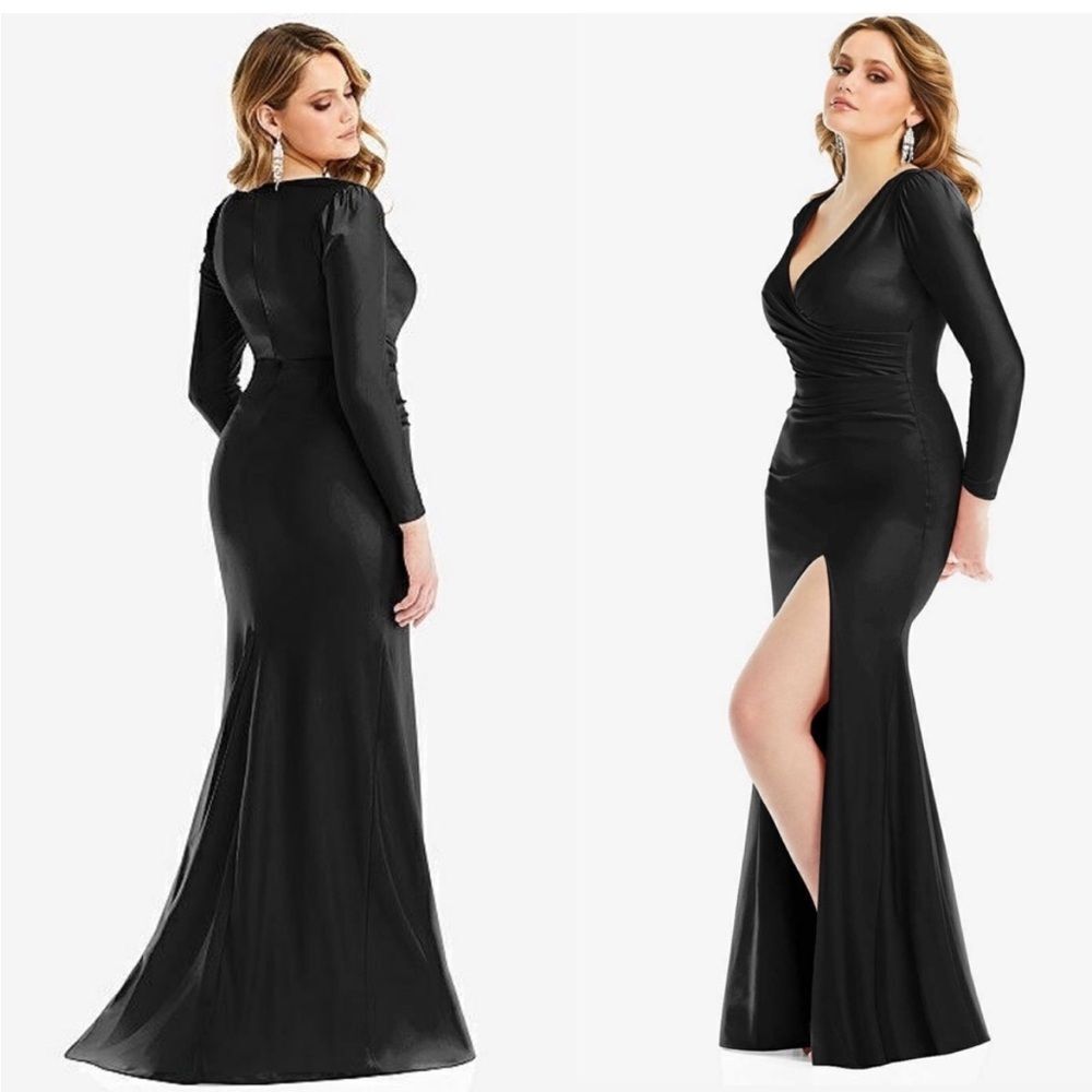 NWT CYNTHIA & SAHAR | YASMEEN STYLE CS102 LUXE STRETCH BLACK SATIN Gown S